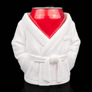 White bathrobe can holder front view