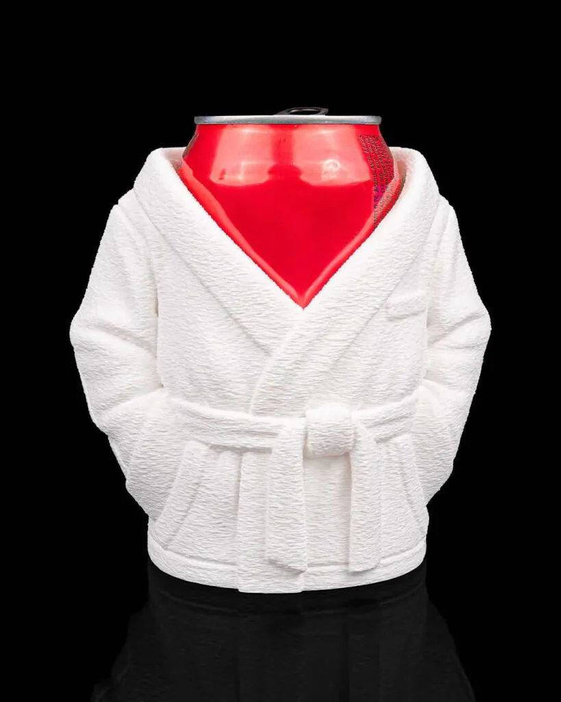 White bathrobe can holder front view