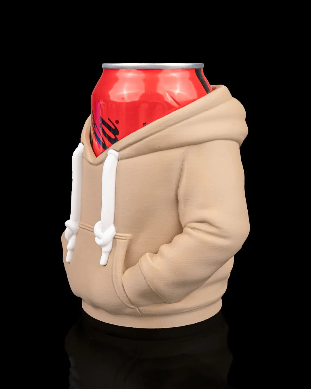 Tan hoodie can holder back view