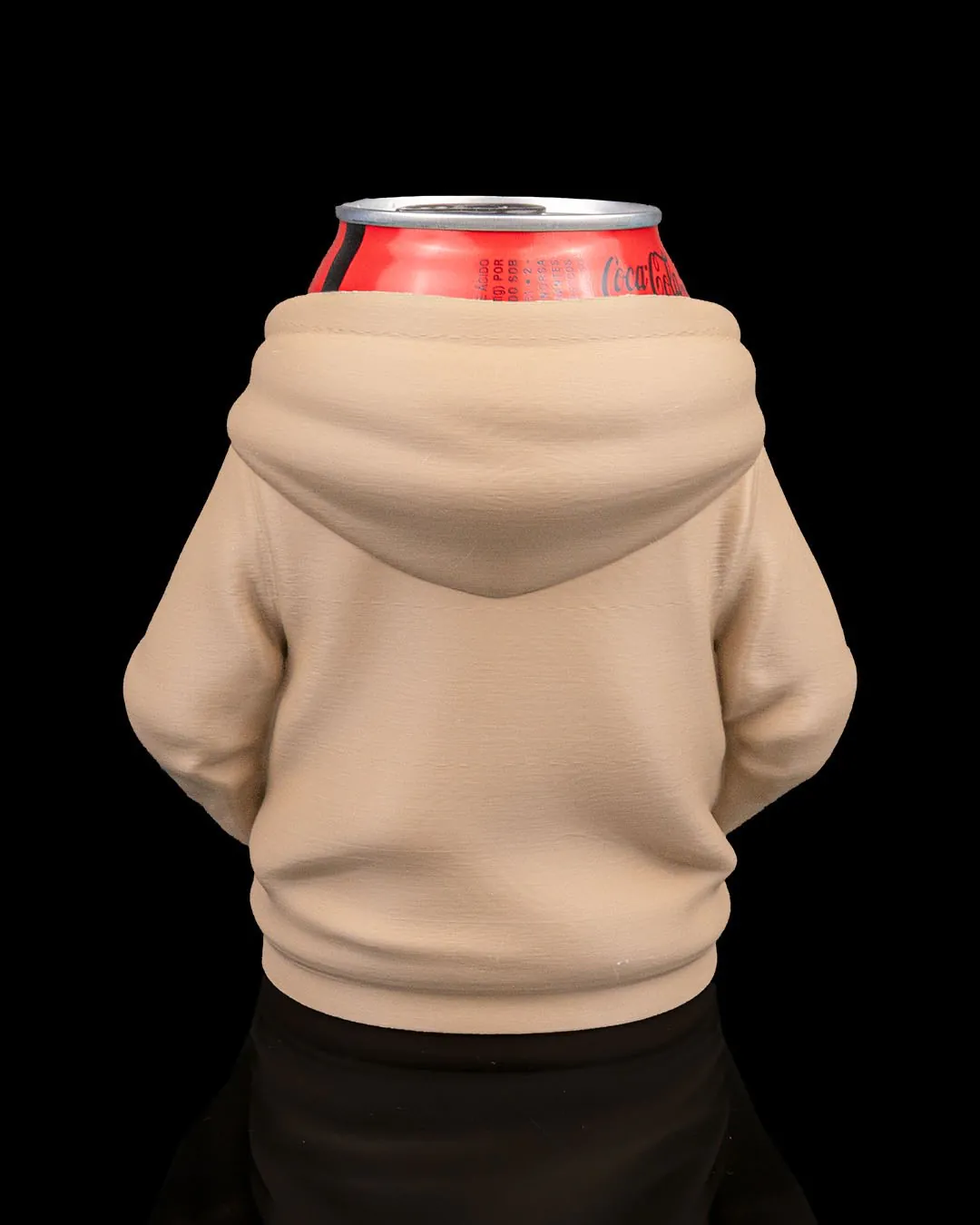 Tan hoodie can holder side profile