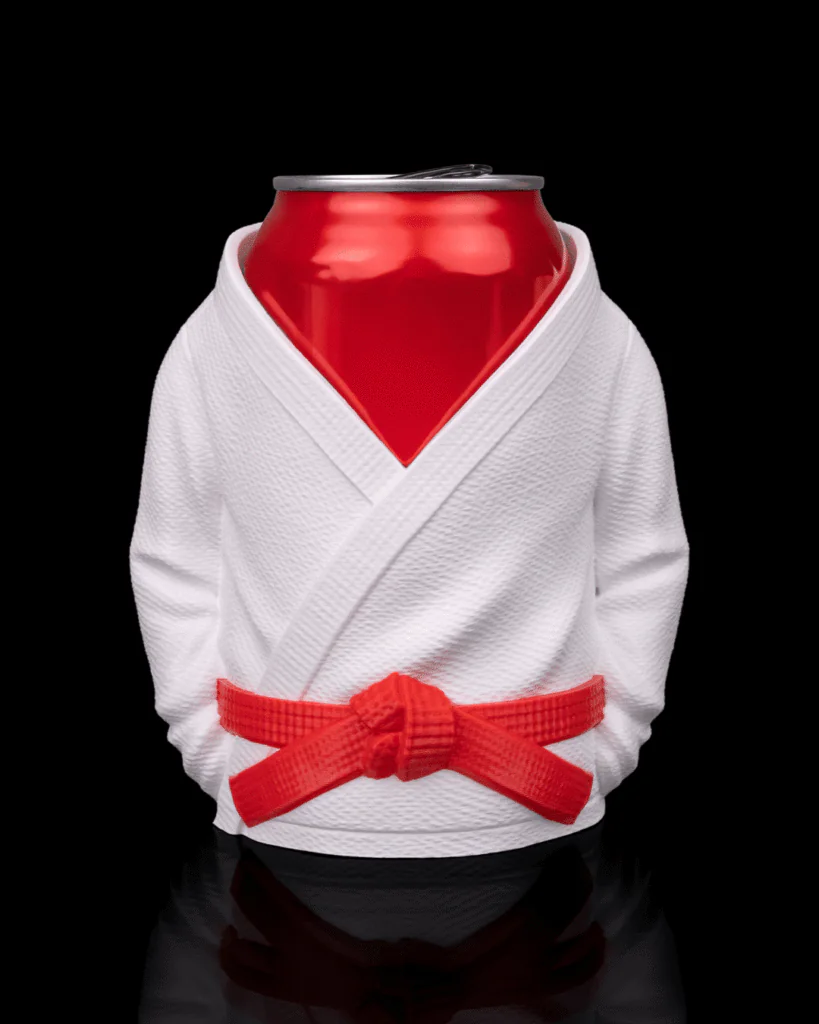 White and red kimono can holder angle view