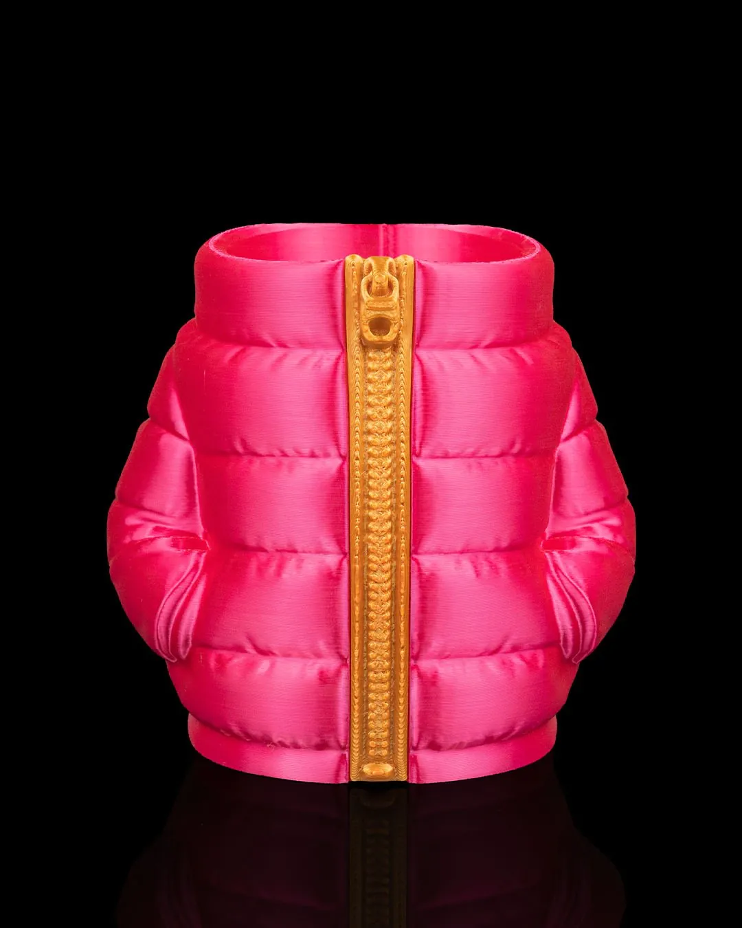 Pink and gold puffer jacket can holder color option