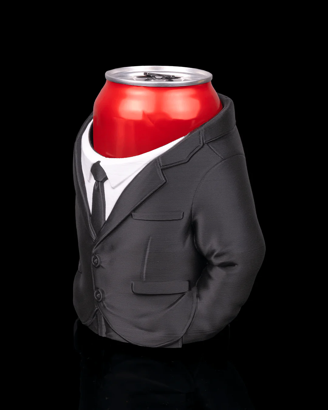 Suit can holder front angle view with can